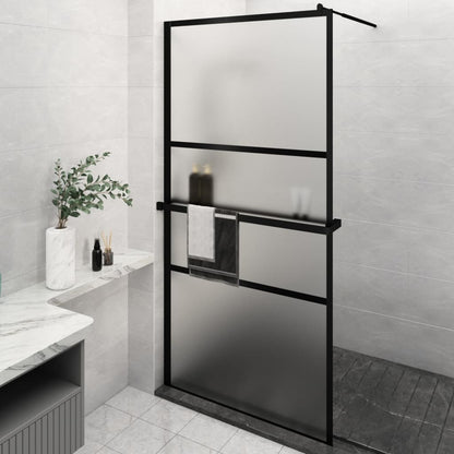 Walk-in Shower Wall with Shelf Black 115 x 195 cm Frosted