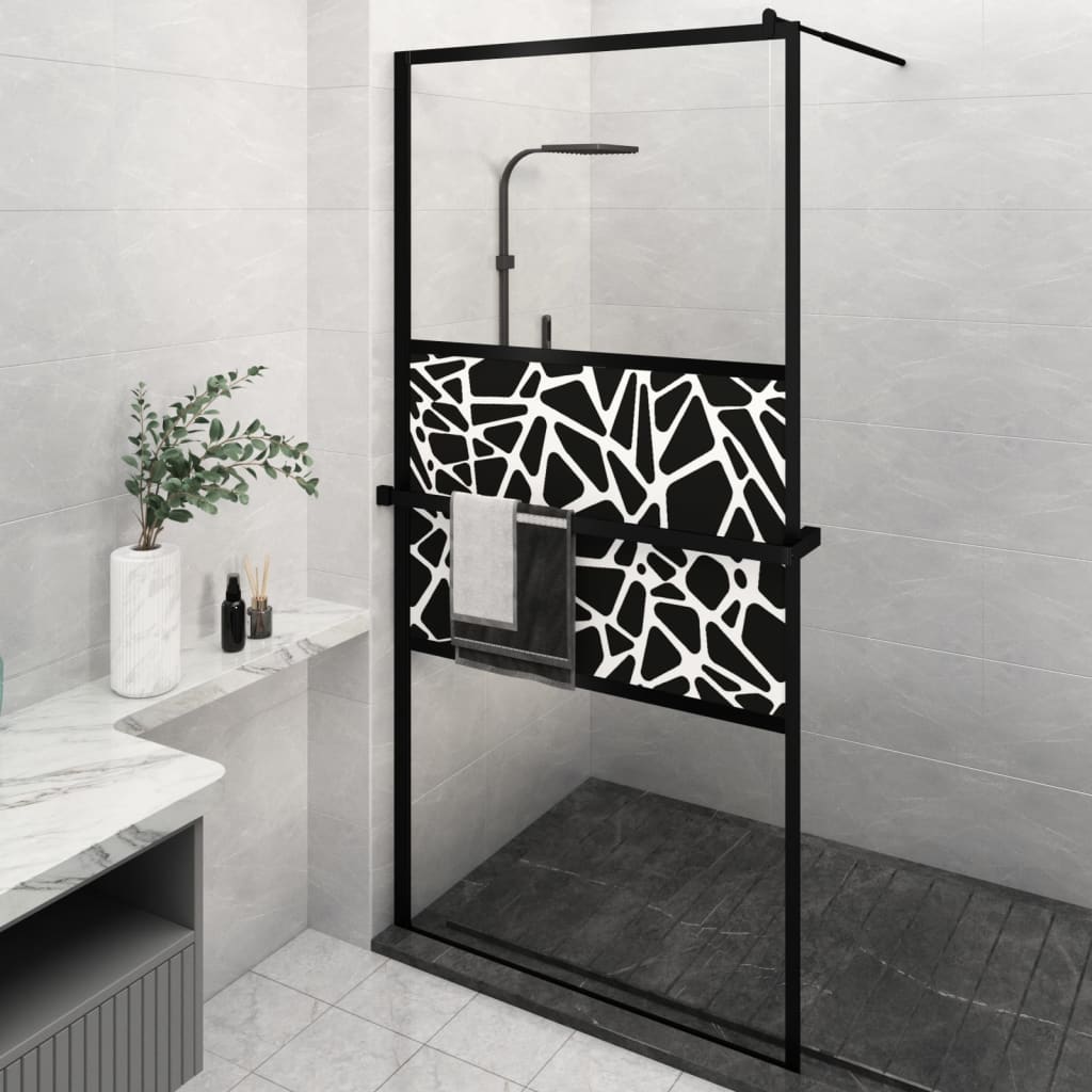 Walk-in Shower Wall with Shelf Black 115 x 195 cm Stone design