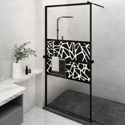 Walk-in Shower Wall with Shelf Black 115 x 195 cm Stone design