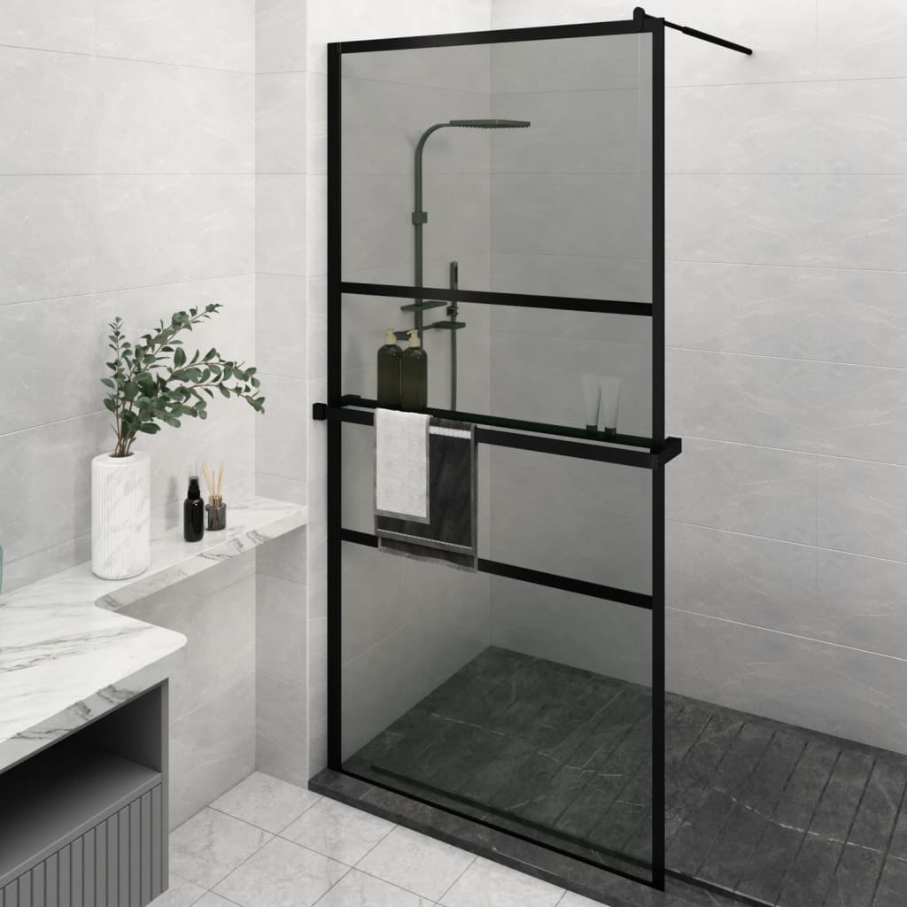 Walk-in Shower Wall with Shelf Black 115 x 195 cm Black