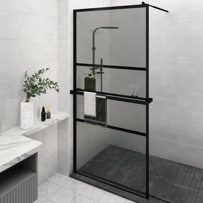 Walk-in Shower Wall with Shelf Black 115 x 195 cm Black