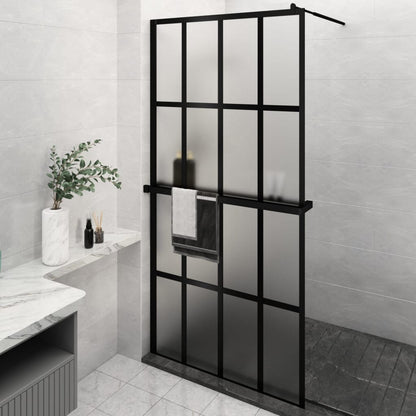 vidaXL Walk-in Shower Wall with Shelf Black 118x190 cm ESG Glass&Aluminium 1