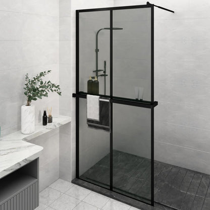 vidaXL Walk-in Shower Wall with Shelf Black 118x190 cm ESG Glass&Aluminium 1
