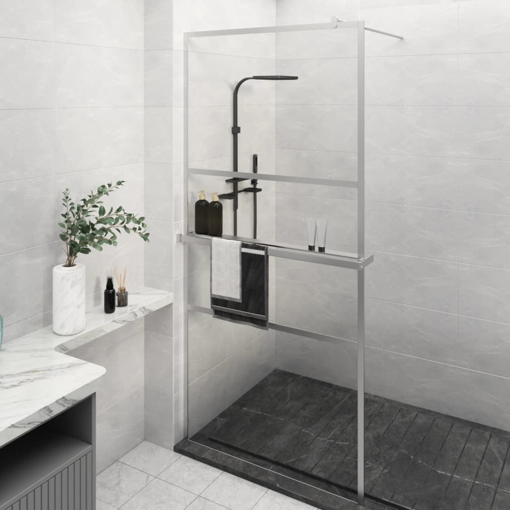 vidaXL Walk-in Shower Wall with Shelf Chrome