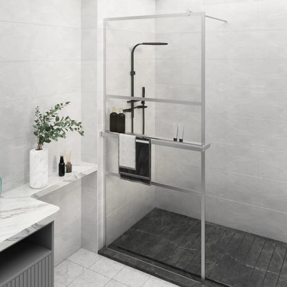 vidaXL Walk-in Shower Wall with Shelf Chrome