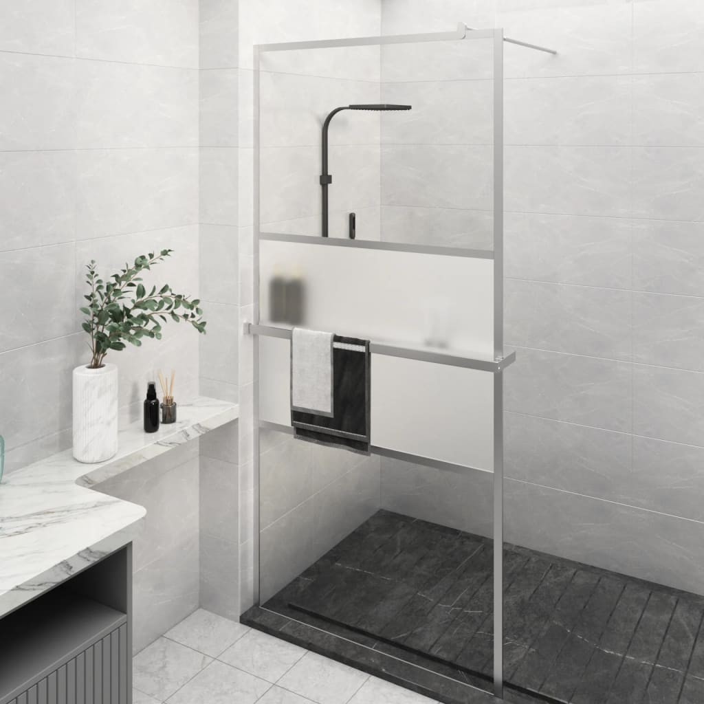 vidaXL Walk-in Shower Wall with Shelf Chrome