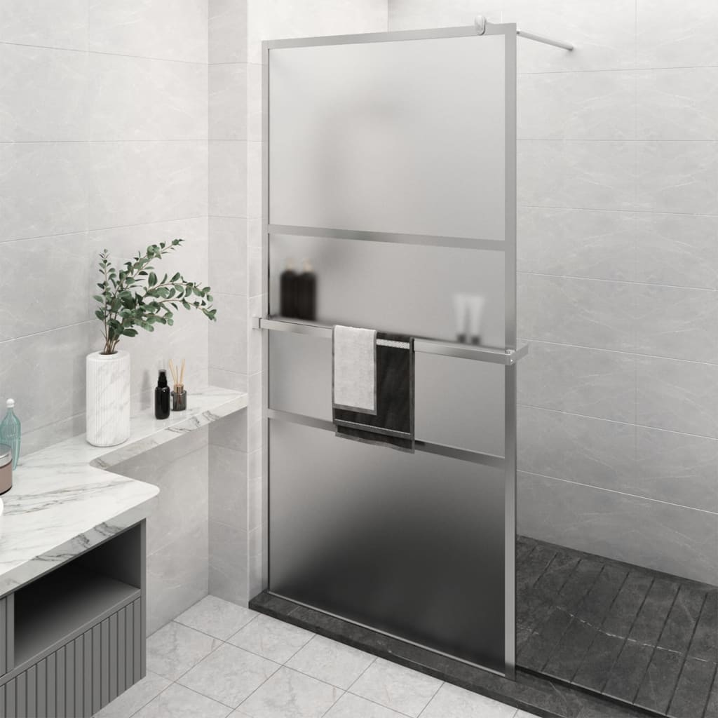 vidaXL Walk-in Shower Wall with Shelf Chrome 115x195 cm ESG Glass&Aluminium 1