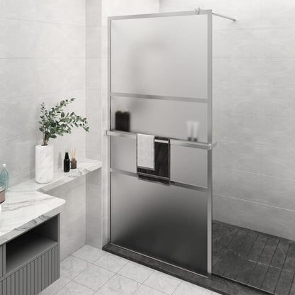 vidaXL Walk-in Shower Wall with Shelf Chrome 115x195 cm ESG Glass&Aluminium 1