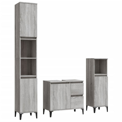 3 Piece Bathroom Cabinet Set Engineered Wood Grey sonoma