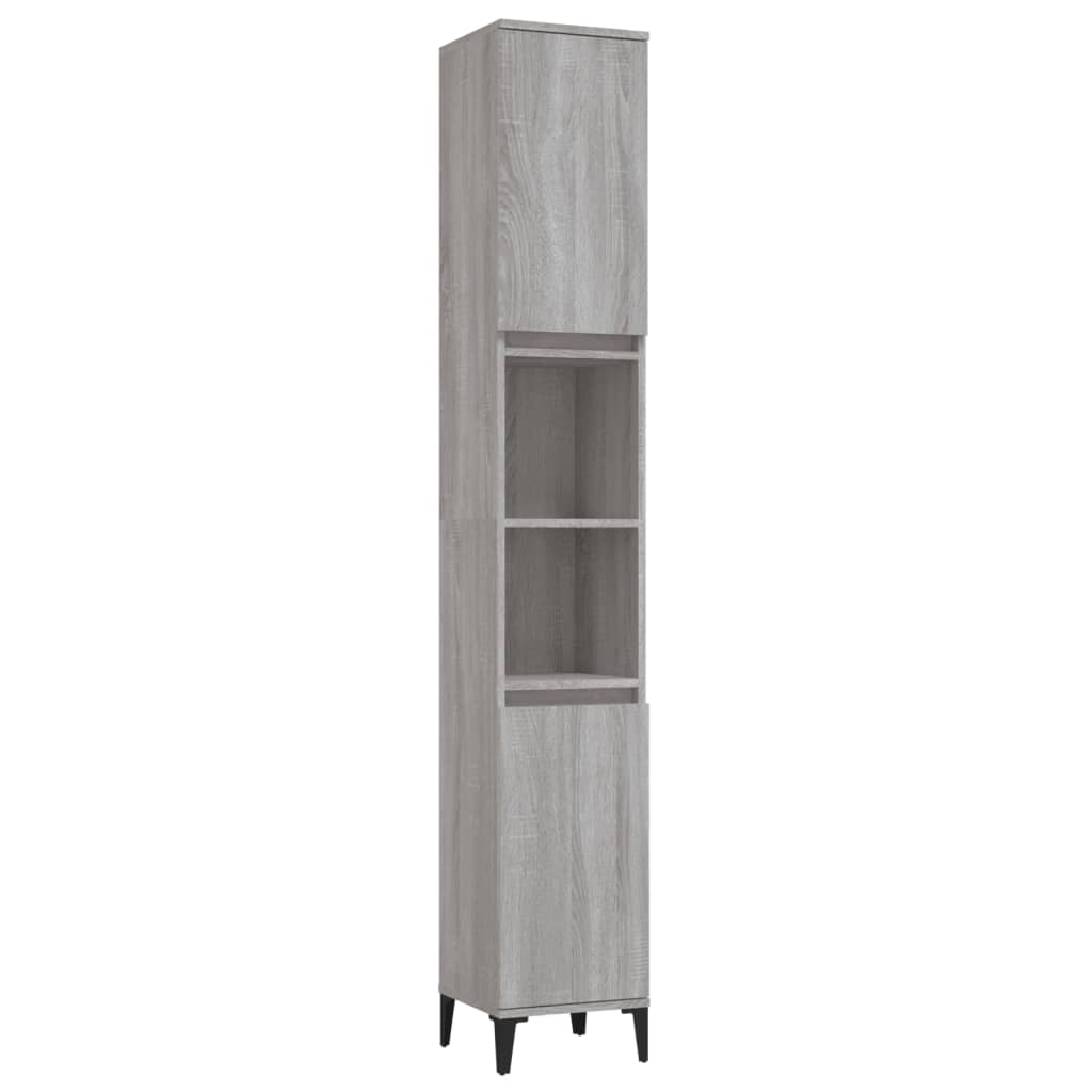 3 Piece Bathroom Cabinet Set Engineered Wood Grey sonoma