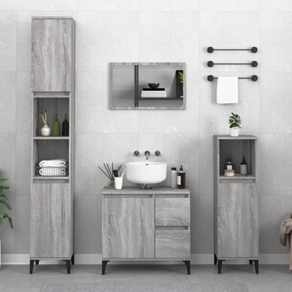 3 Piece Bathroom Cabinet Set Engineered Wood Grey sonoma