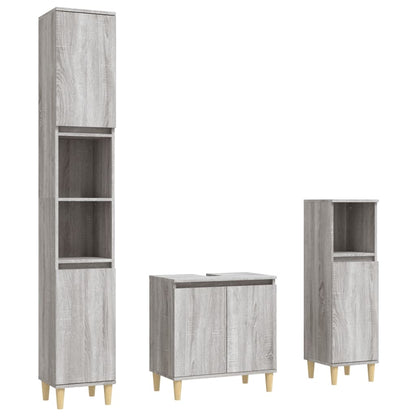 3 Piece Bathroom Furniture Set Engineered Wood Grey sonoma