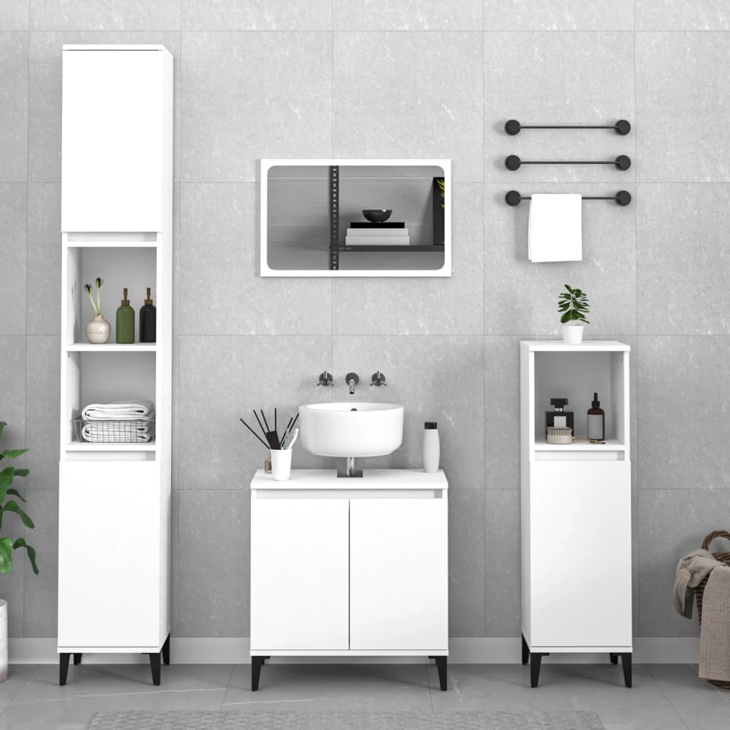 3 Piece Bathroom Furniture Set Engineered Wood White