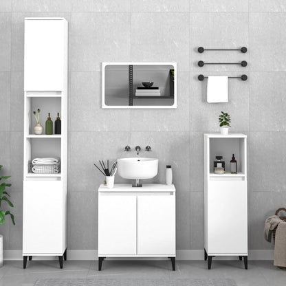 3 Piece Bathroom Furniture Set Engineered Wood White
