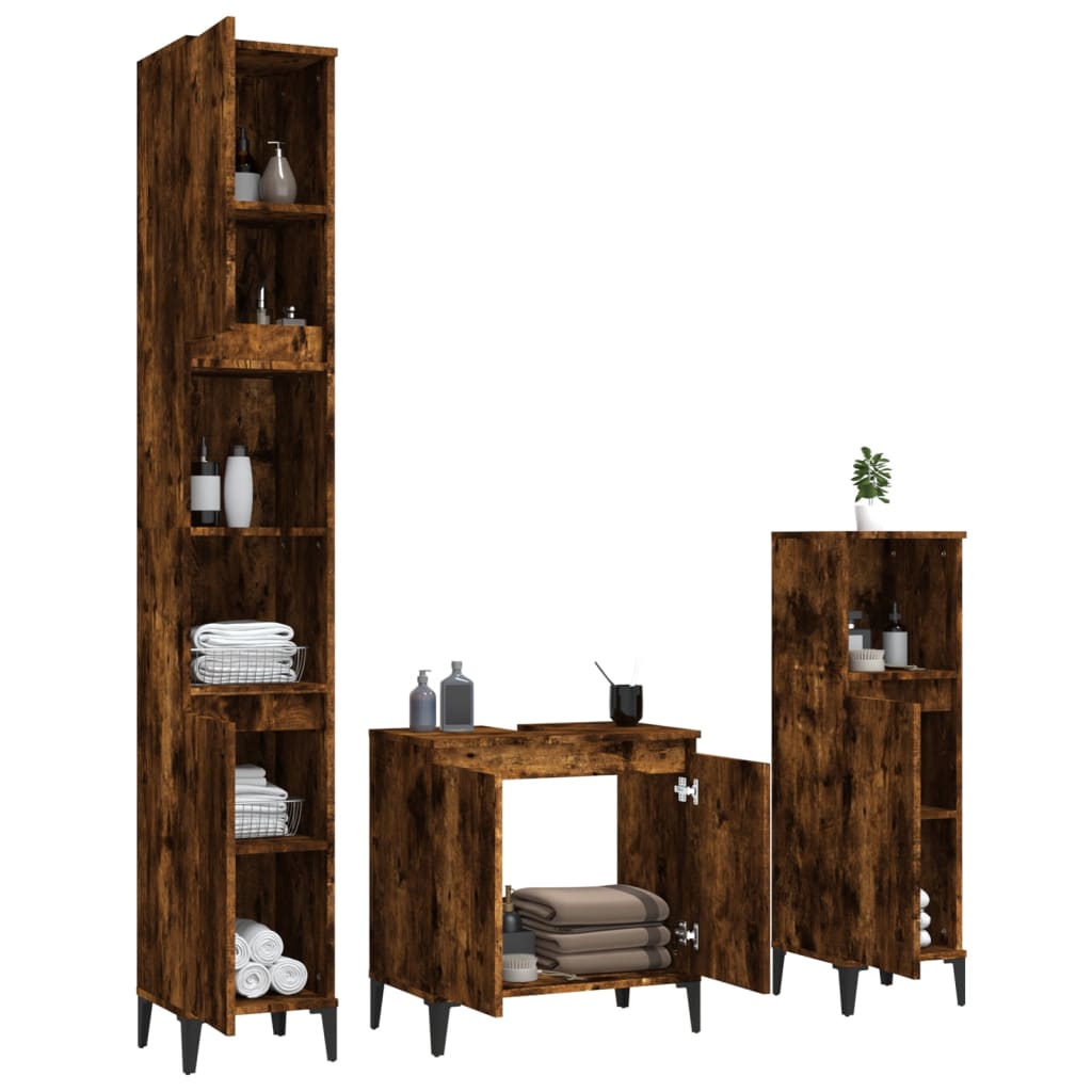 3 Piece Bathroom Furniture Set Engineered Wood Smoked oak