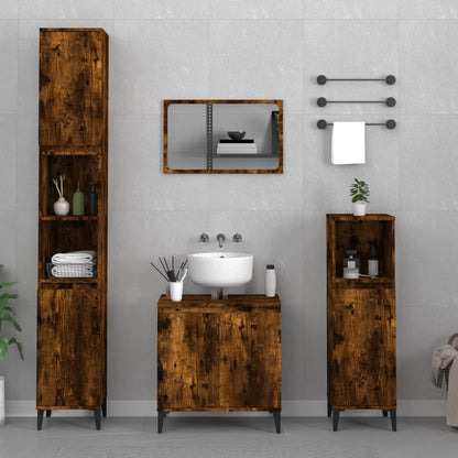 3 Piece Bathroom Furniture Set Engineered Wood Smoked oak