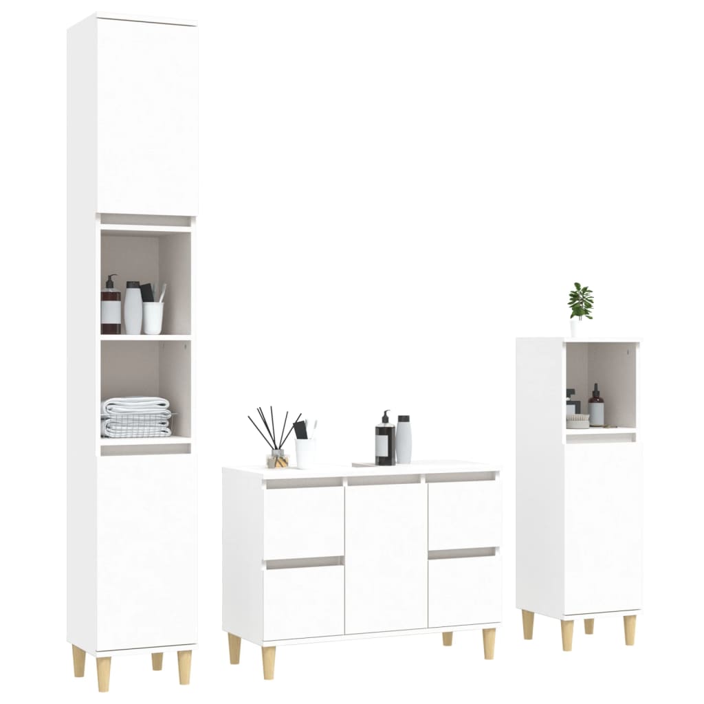 vidaXL 3 Piece Bathroom Furniture Set White Engineered Wood 3