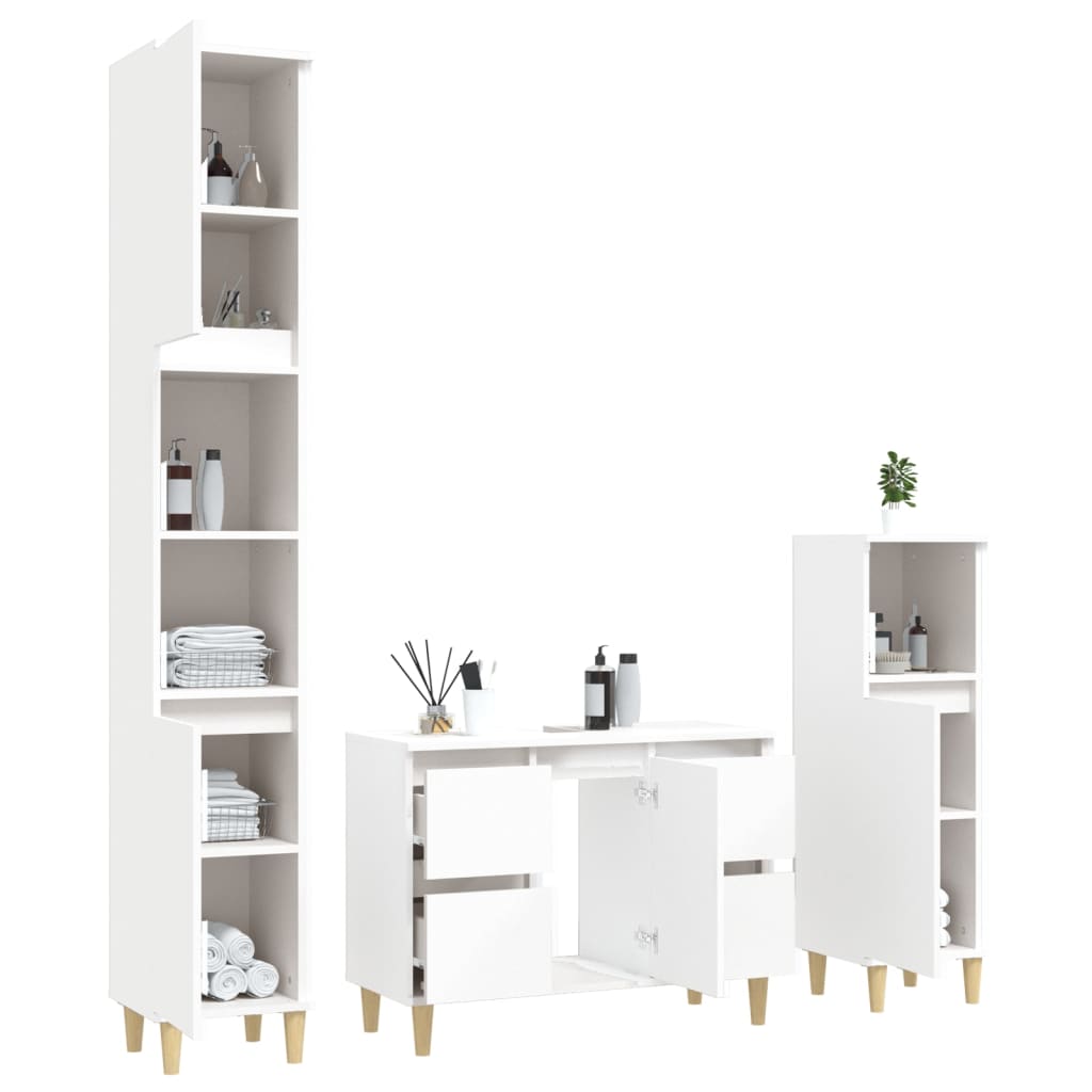 vidaXL 3 Piece Bathroom Furniture Set White Engineered Wood 4