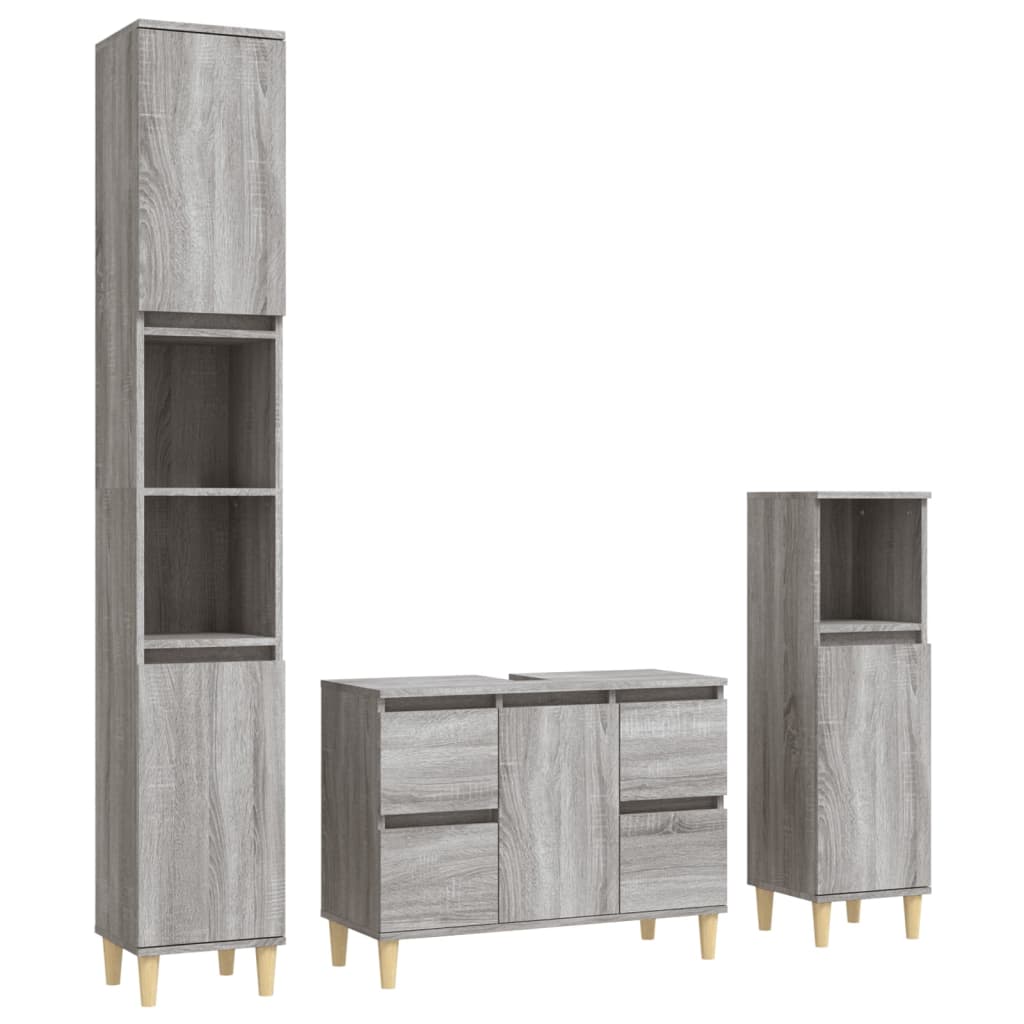 vidaXL 3 Piece Bathroom Furniture Set Grey Sonoma Engineered Wood 2