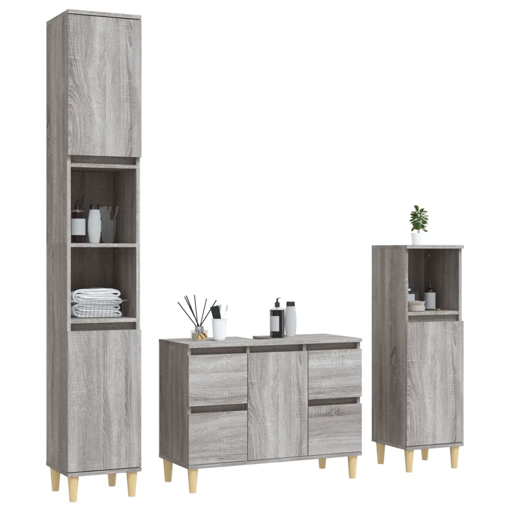 vidaXL 3 Piece Bathroom Furniture Set Grey Sonoma Engineered Wood 3