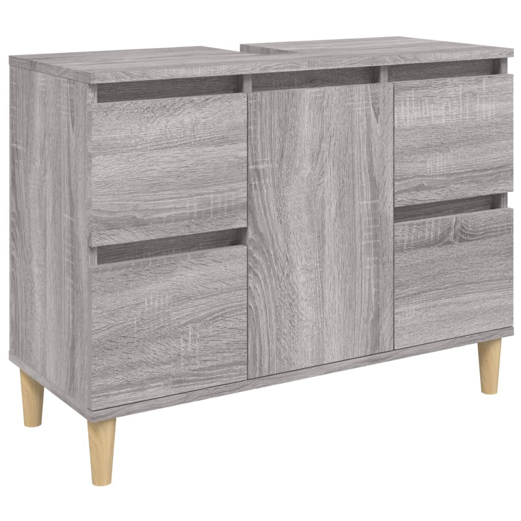 vidaXL 3 Piece Bathroom Furniture Set Grey Sonoma Engineered Wood 5