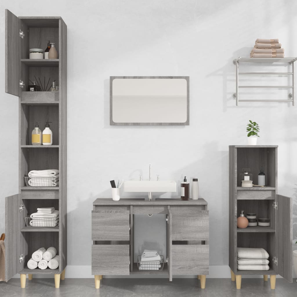 vidaXL 3 Piece Bathroom Furniture Set Grey Sonoma Engineered Wood 1