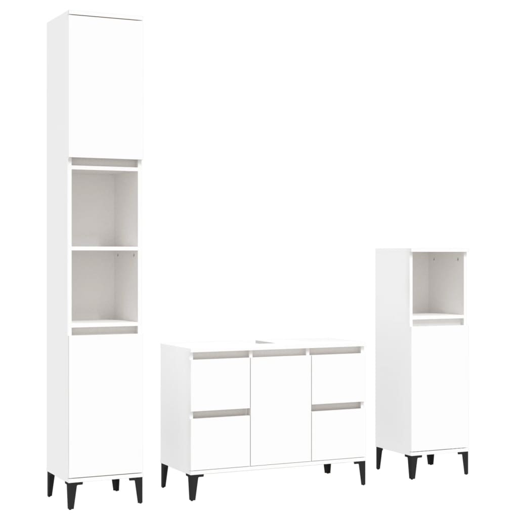 vidaXL 3 Piece Bathroom Furniture Set White Engineered Wood 2