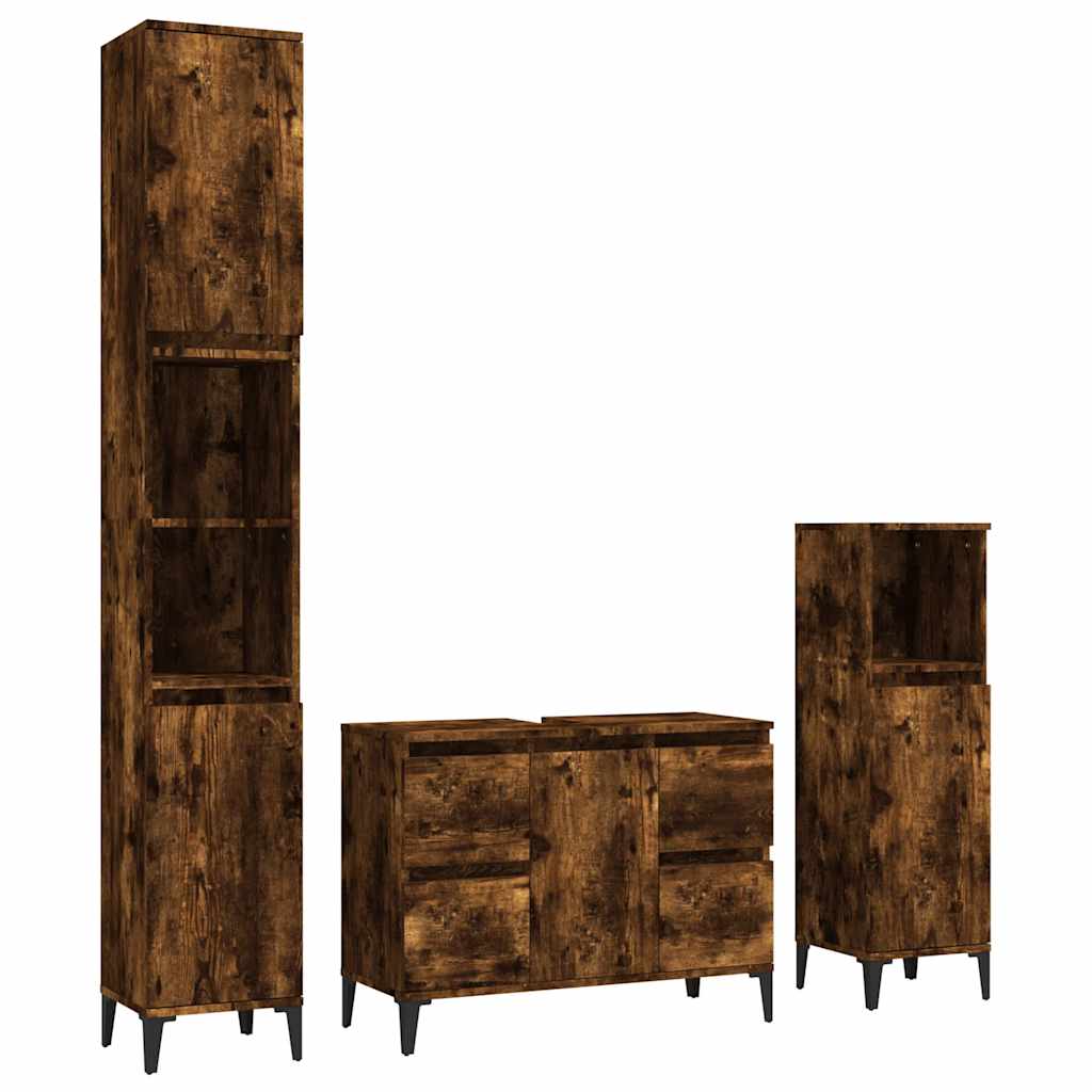 vidaXL 3 Piece Bathroom Furniture Set Smoked Oak Engineered Wood 2
