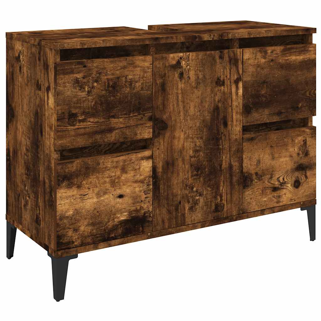 vidaXL 3 Piece Bathroom Furniture Set Smoked Oak Engineered Wood 3