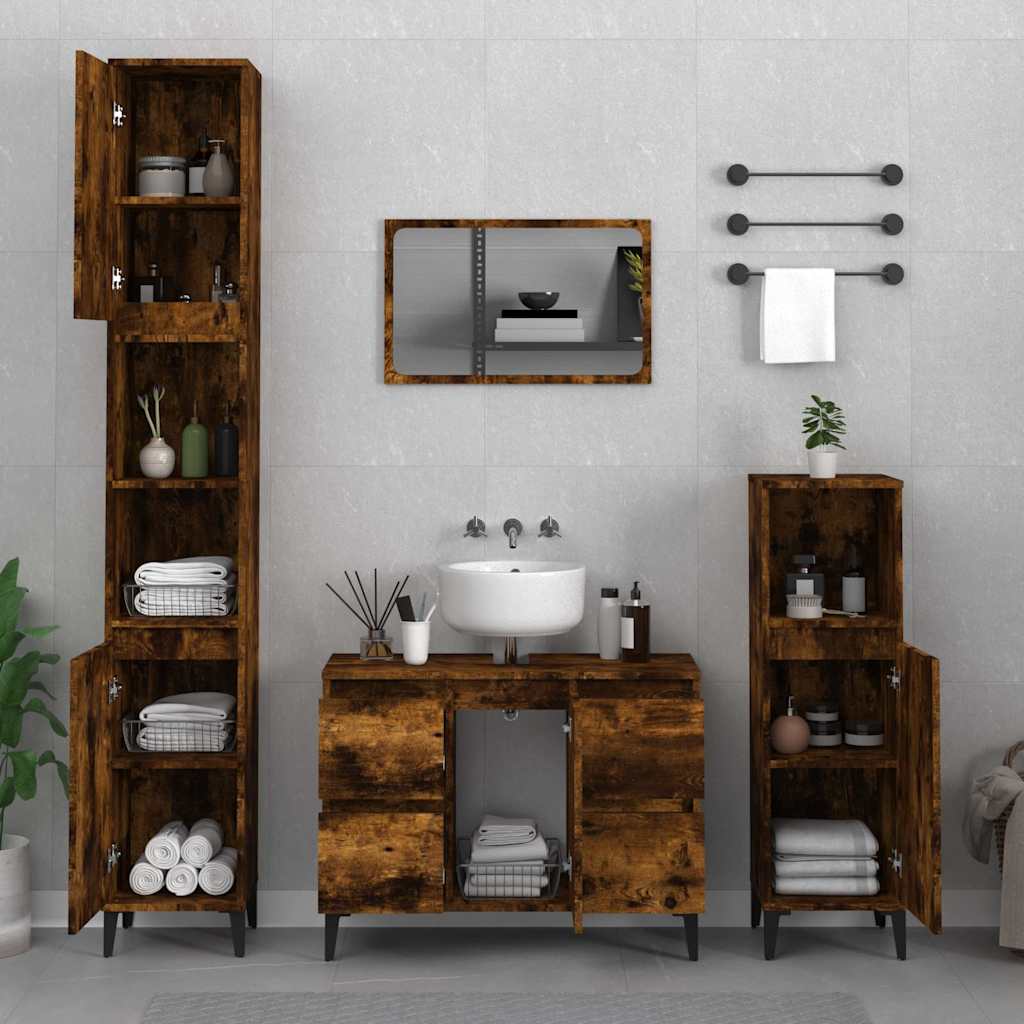 vidaXL 3 Piece Bathroom Furniture Set Smoked Oak Engineered Wood 1