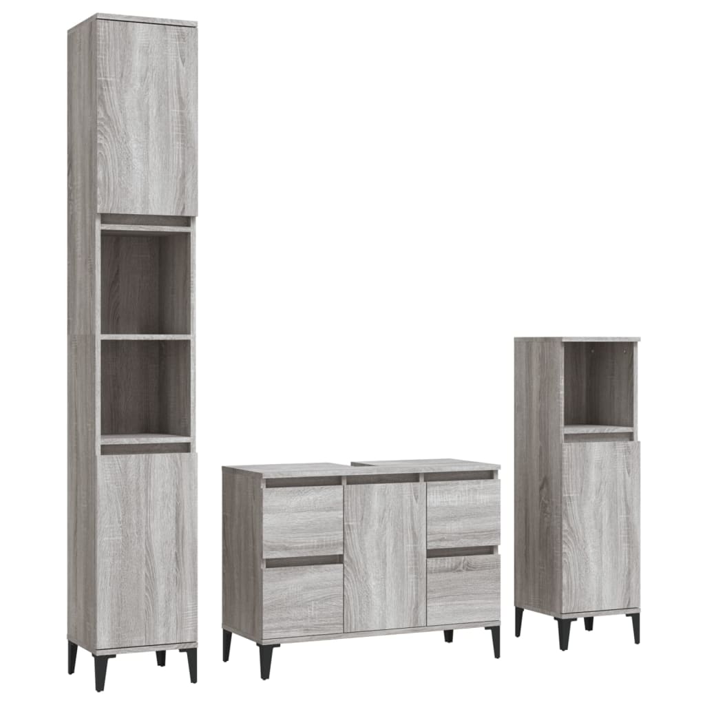 vidaXL 3 Piece Bathroom Furniture Set Grey Sonoma Engineered Wood 2