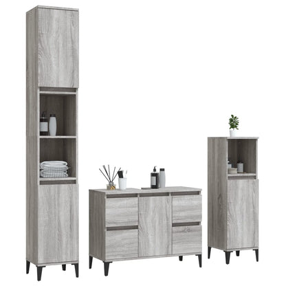 vidaXL 3 Piece Bathroom Furniture Set Grey Sonoma Engineered Wood 3