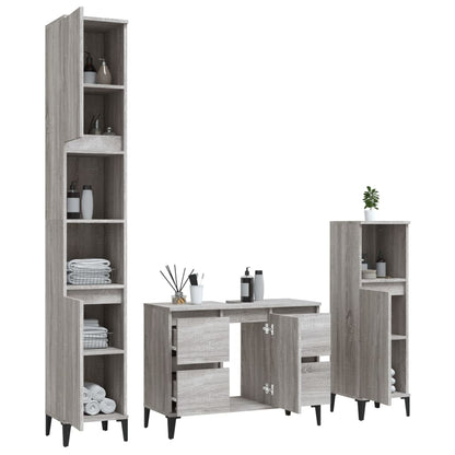 vidaXL 3 Piece Bathroom Furniture Set Grey Sonoma Engineered Wood 4