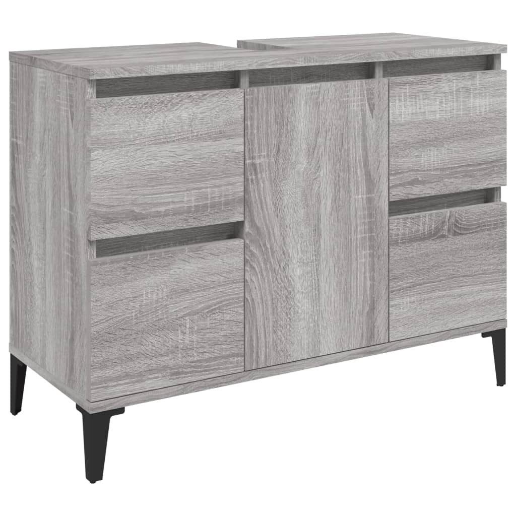 vidaXL 3 Piece Bathroom Furniture Set Grey Sonoma Engineered Wood 5
