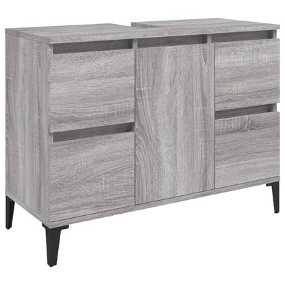 vidaXL 3 Piece Bathroom Furniture Set Grey Sonoma Engineered Wood 5