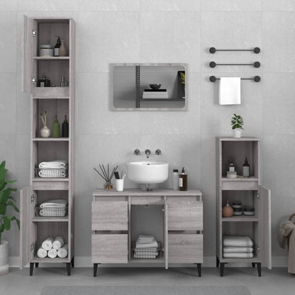 vidaXL 3 Piece Bathroom Furniture Set Grey Sonoma Engineered Wood 1
