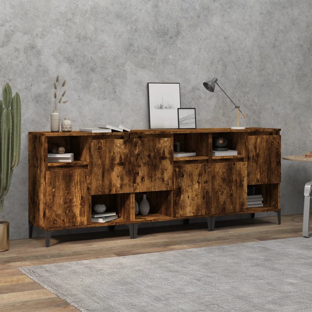vidaXL Sideboards 3 pcs Smoked Oak 60x35x70 cm Engineered Wood 1