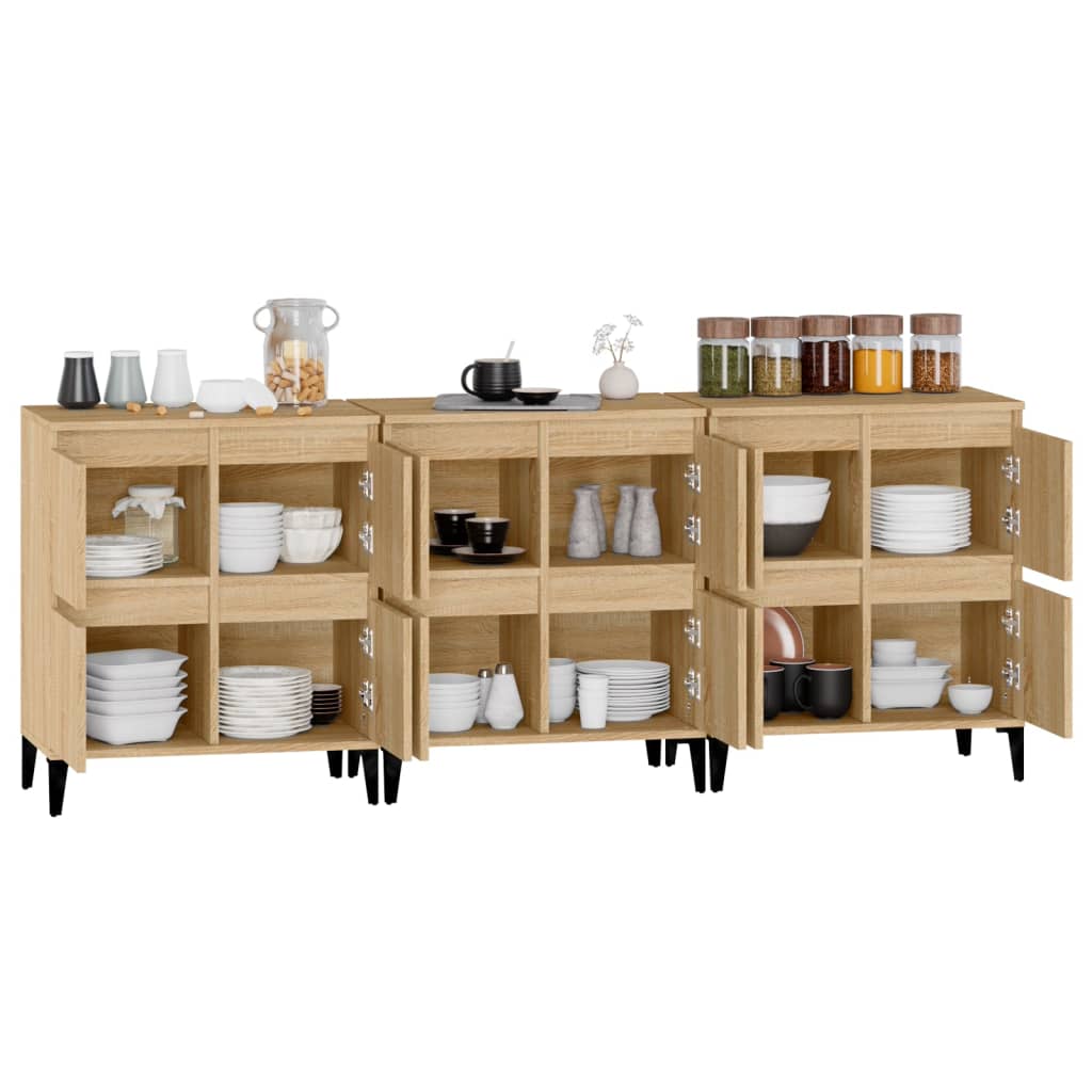 vidaXL Sideboards 3 pcs Sonoma Oak 60x35x70 cm Engineered Wood 5