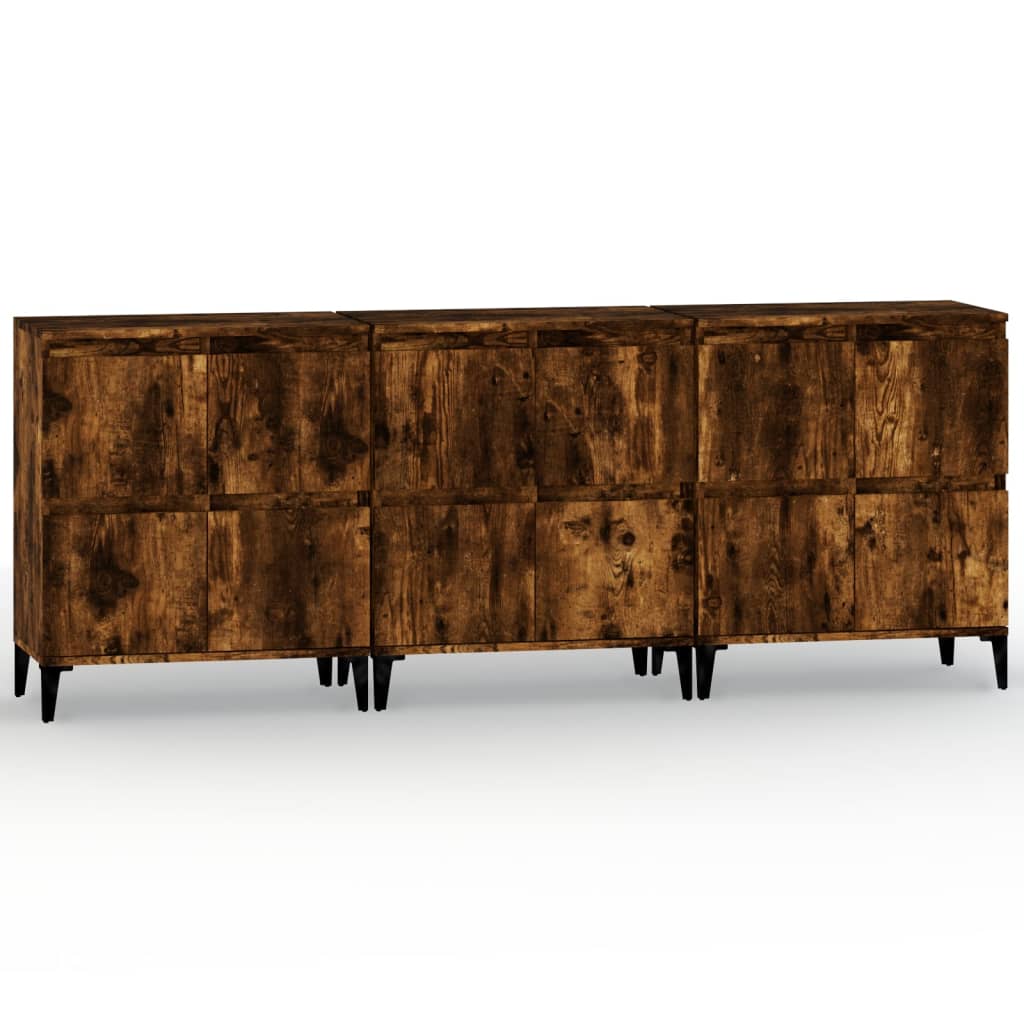 vidaXL Sideboards 3 pcs Smoked Oak 60x35x70 cm Engineered Wood 2