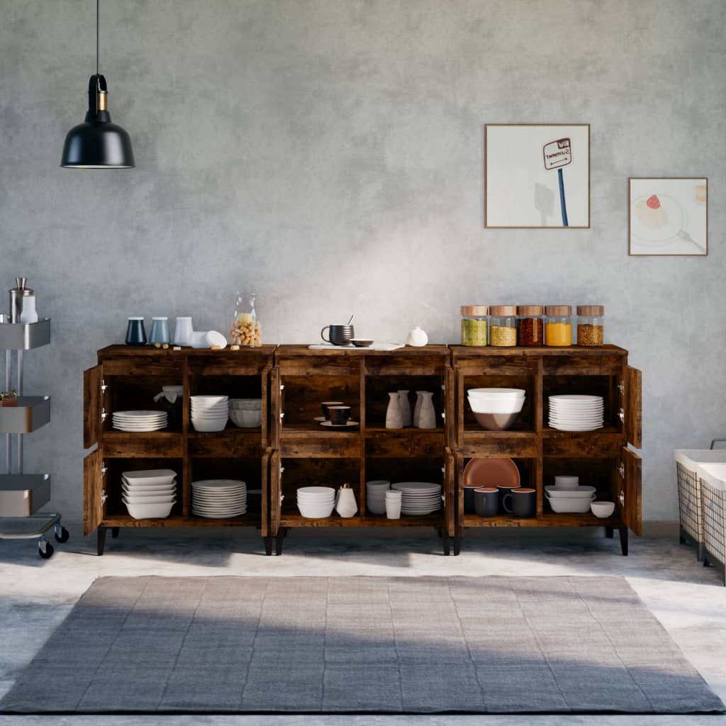 vidaXL Sideboards 3 pcs Smoked Oak 60x35x70 cm Engineered Wood 3