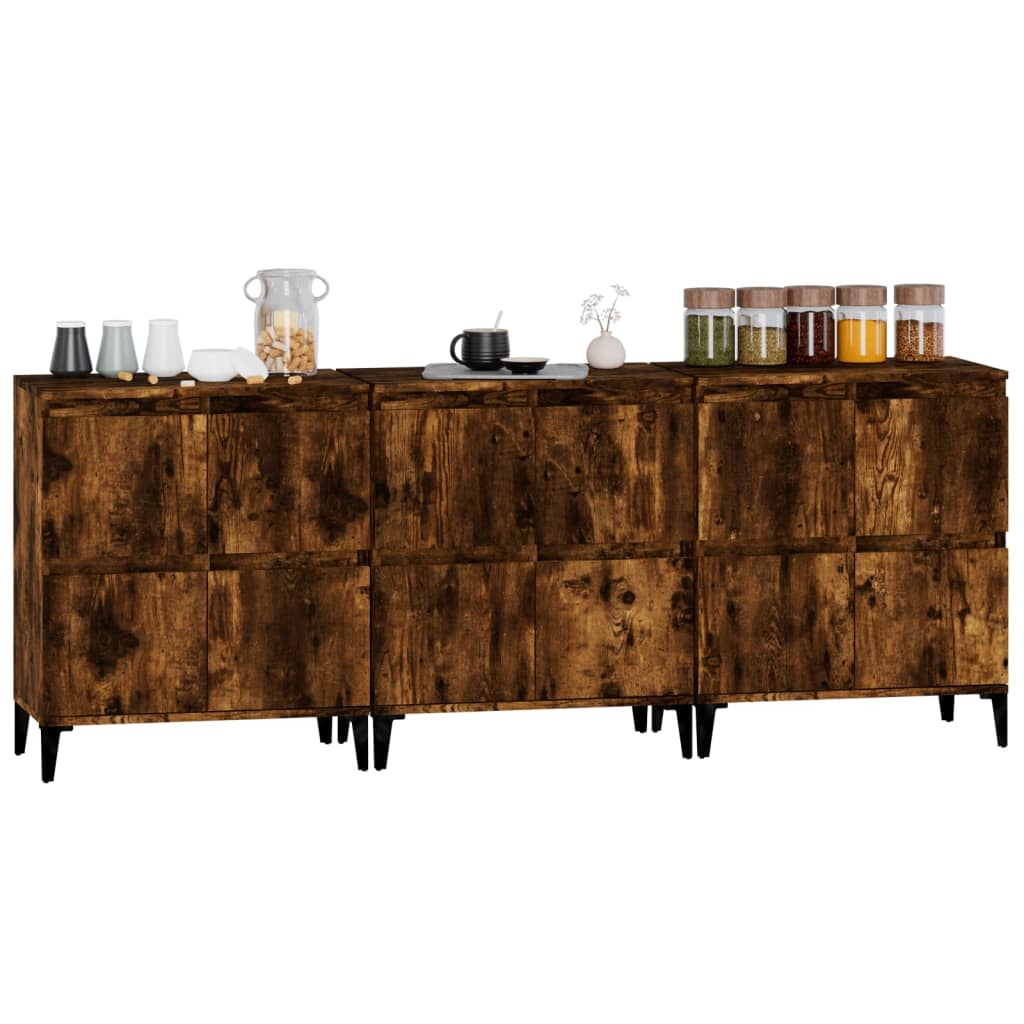 vidaXL Sideboards 3 pcs Smoked Oak 60x35x70 cm Engineered Wood 4