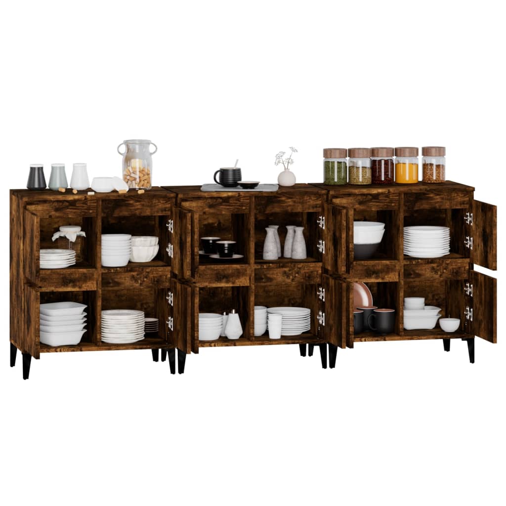 vidaXL Sideboards 3 pcs Smoked Oak 60x35x70 cm Engineered Wood 5