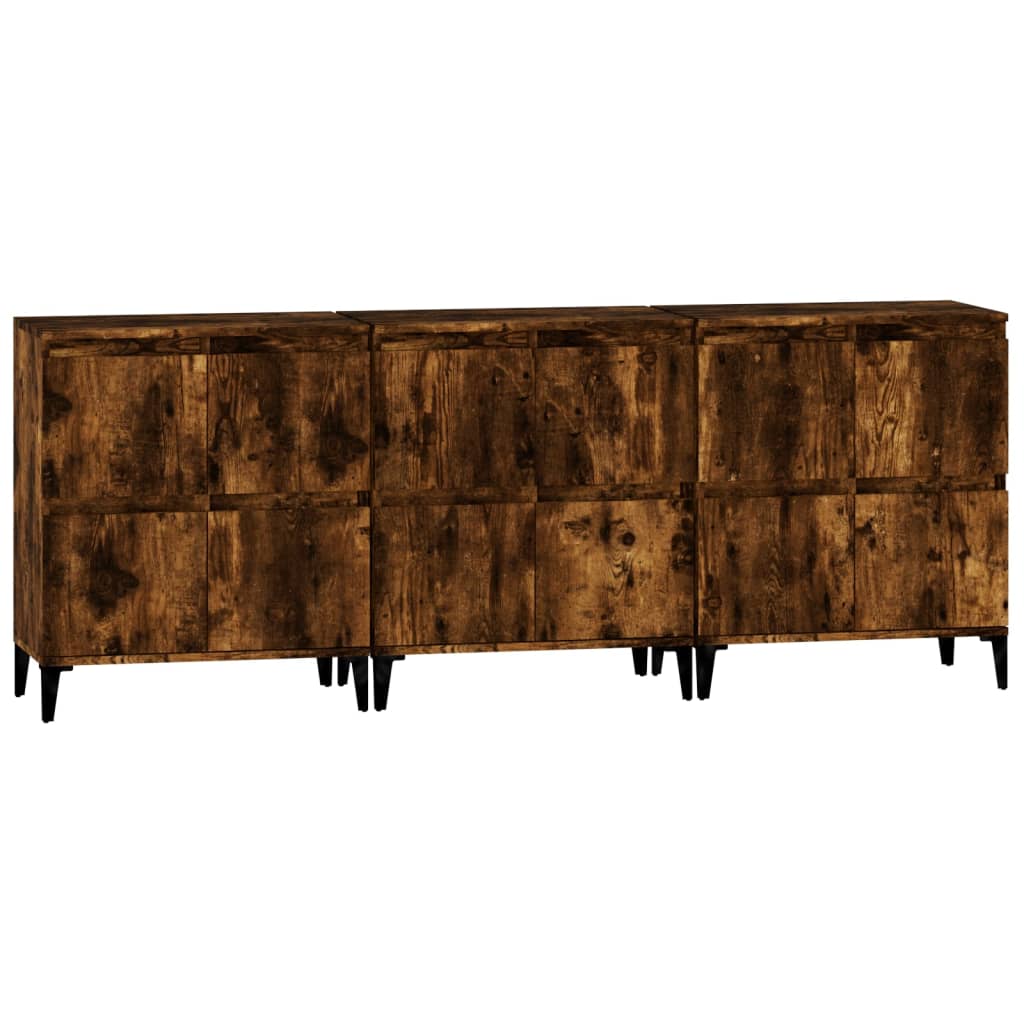 vidaXL Sideboards 3 pcs Smoked Oak 60x35x70 cm Engineered Wood 6