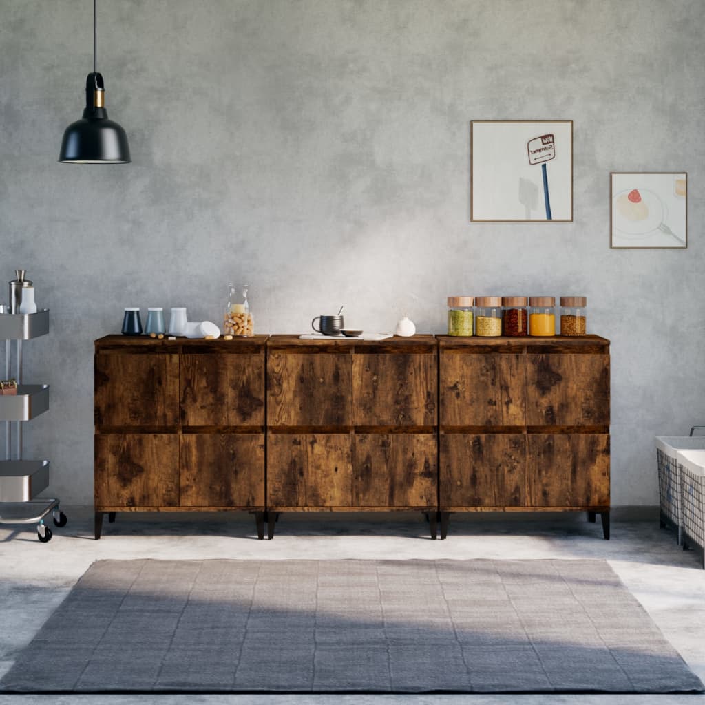 vidaXL Sideboards 3 pcs Smoked Oak 60x35x70 cm Engineered Wood 1