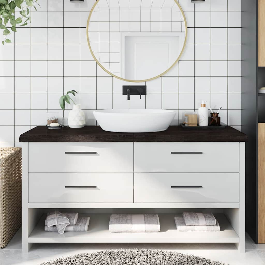 Bathroom Countertop 100x60x(2-6) Solid Wood Dark Brown 160 cm