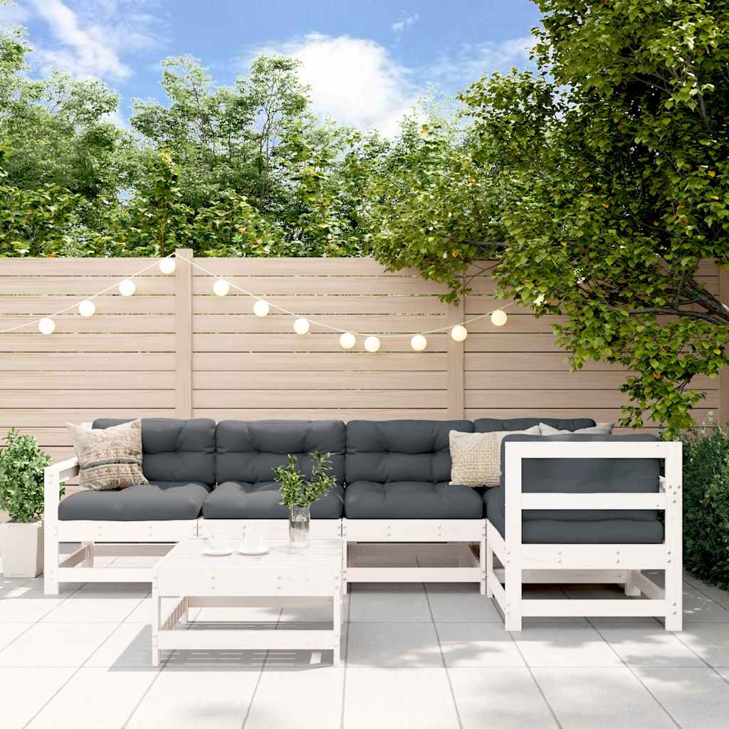 vidaXL 6 Piece Garden Lounge Set White Solid Wood Pine 1