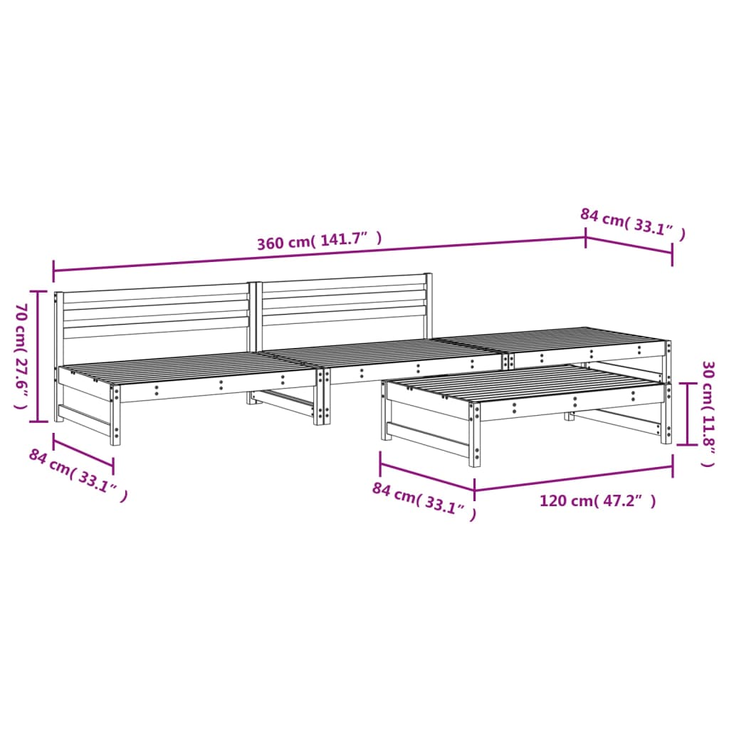 vidaXL 4 Piece Garden Lounge Set Grey Solid Wood Pine 6