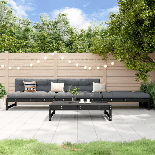vidaXL 4 Piece Garden Lounge Set Black Solid Wood Pine 1