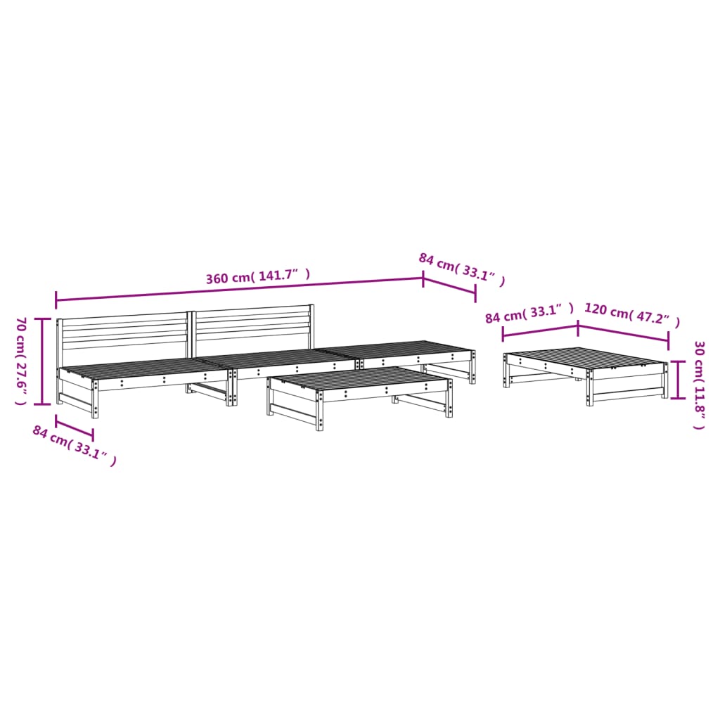 vidaXL 5 Piece Garden Lounge Set Black Solid Wood Pine 6