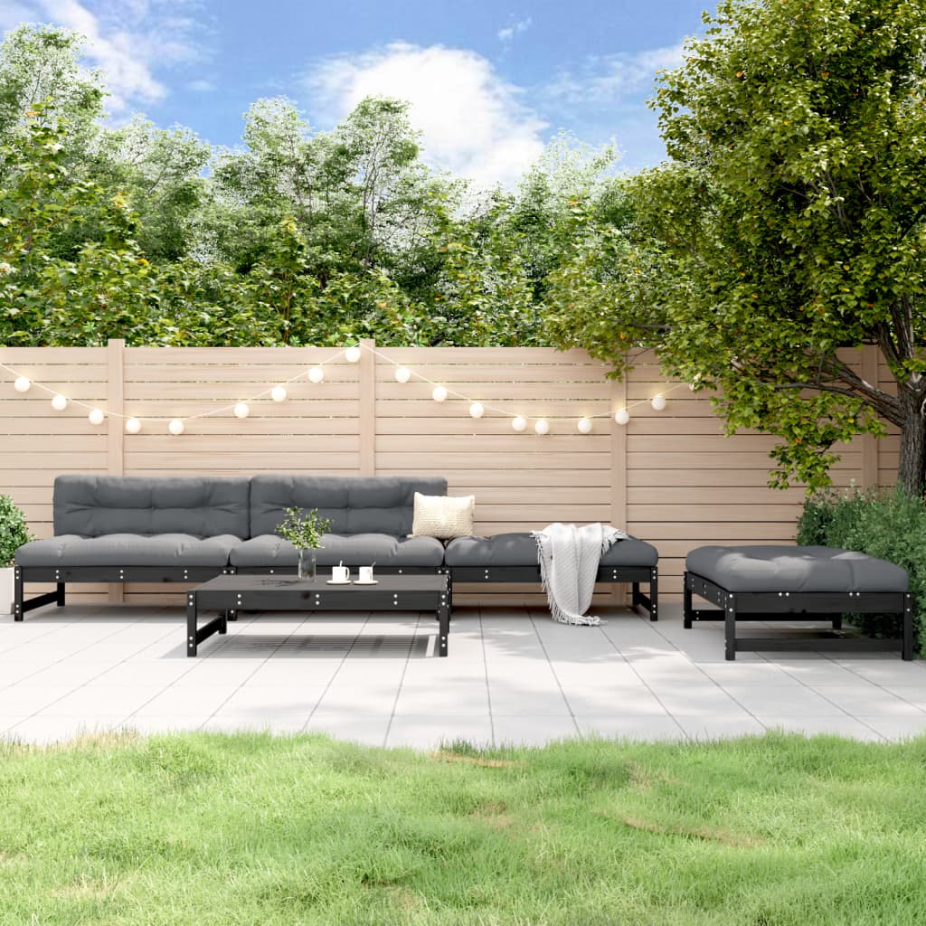 vidaXL 5 Piece Garden Lounge Set Black Solid Wood Pine 1
